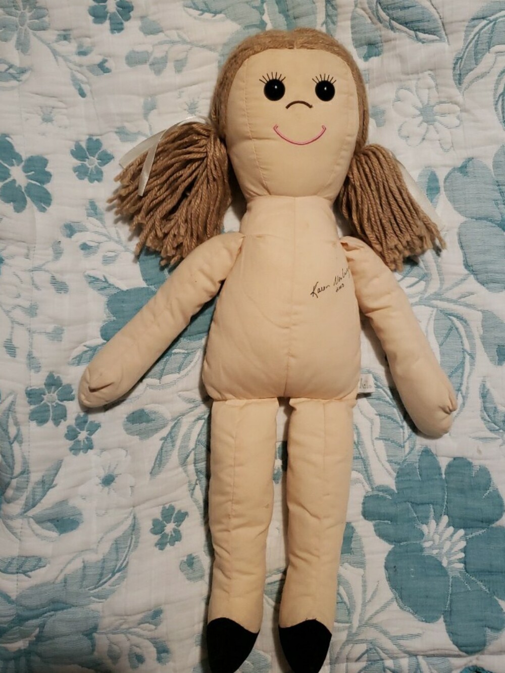Vtg Karen Neuburger 2003 Rag Doll Only Light Brown Yarn Hair Signed